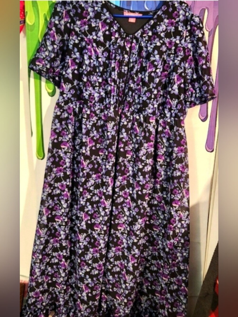 16W, Woman Within, Beautiful Floral Dress with Purple and Blue Accents